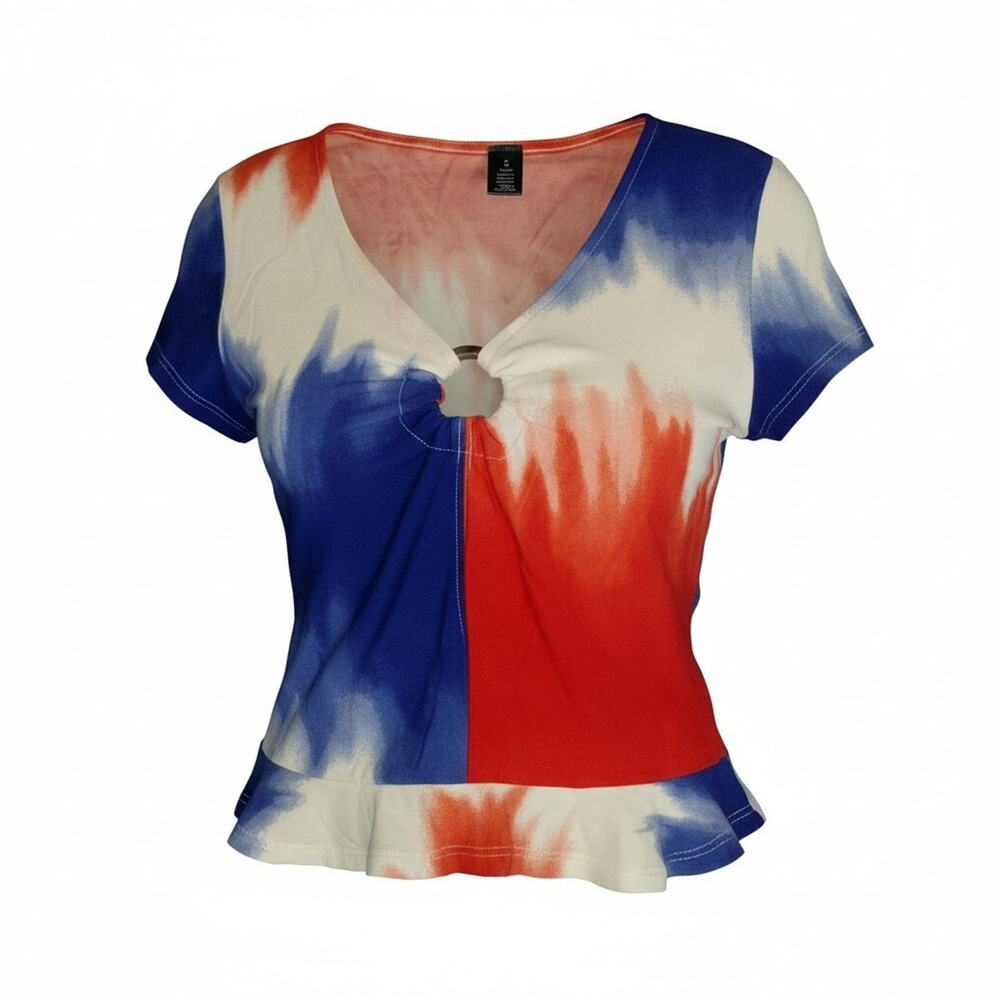Love By Design Tie Dye Red White Blue - Knit Top Women’s Juniors - Fit Runs Smal